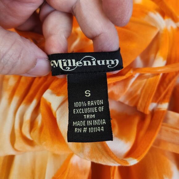 MILLENIUM Sundress Maxi Dress Womens Small S Orange White Tie Dye Tiered Beachy - Picture 4 of 10